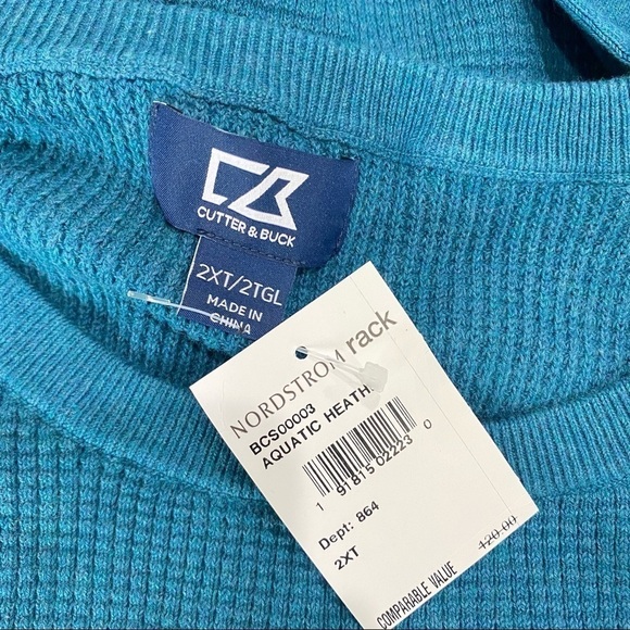 NEW Cutter & Buck Mens Lakemon Mixed Stitch Crewneck Sweater Size 2XB/2TG Blue - Picture 2 of 5